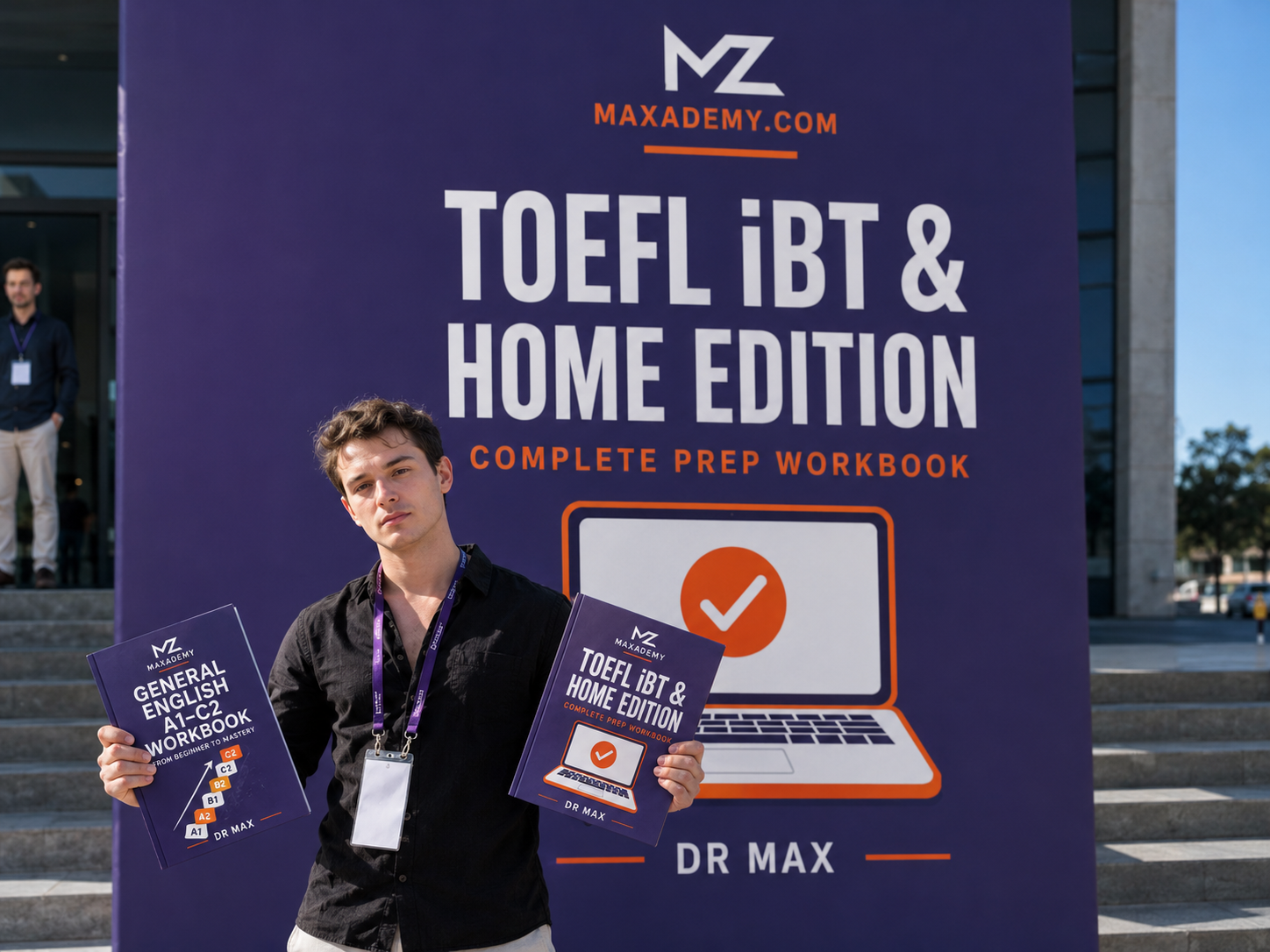 Student with MAXACADEMY English workbooks